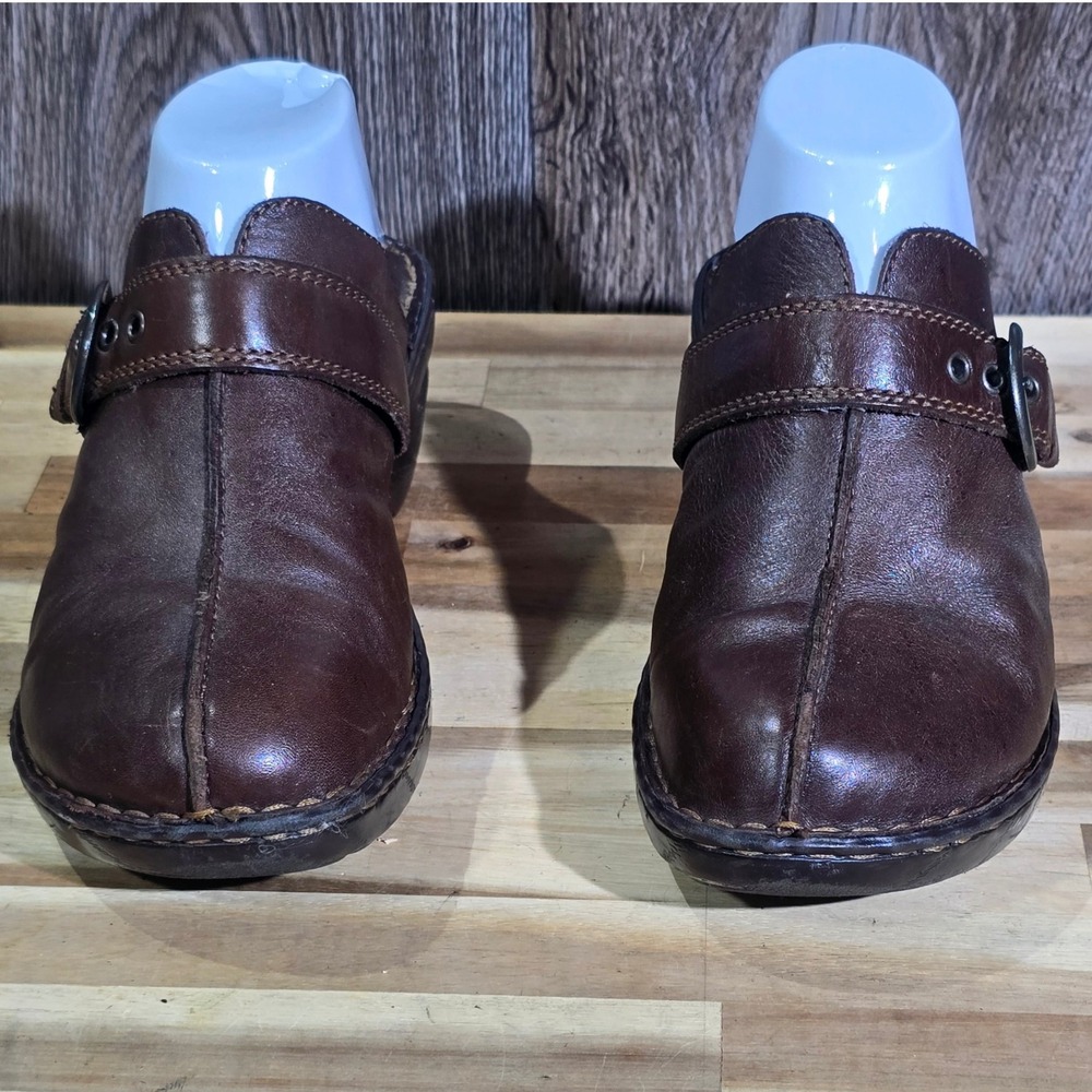 b.ø.c Born Concept Brown Leather Clogs Mule Slip On‎ Buckle Heels Women's 10